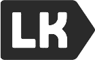 Black tag-shaped icon with white “LK” letters.